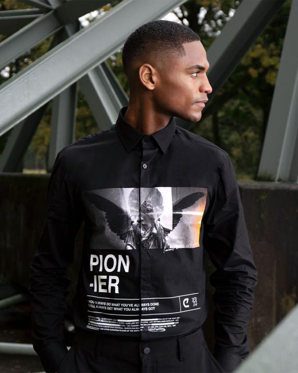 ro Cruyff cămașă cu imprimeu siva negru ZBZ0888 bărbați cămaşă